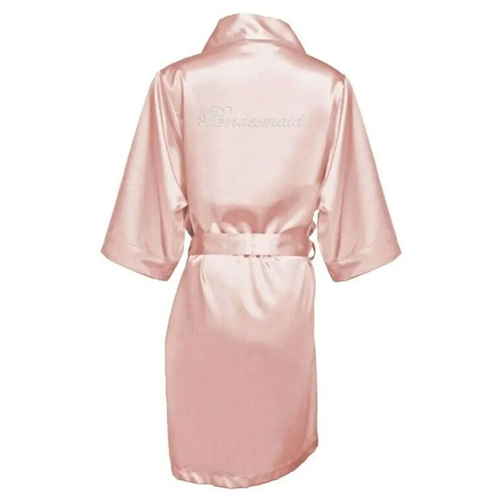 Light Pink Silky Satin Robe Rhinestone Bridesmaid NEW 3/4 Sleeve Wedding L/XL